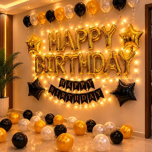 Birthday party balloon decoration setup